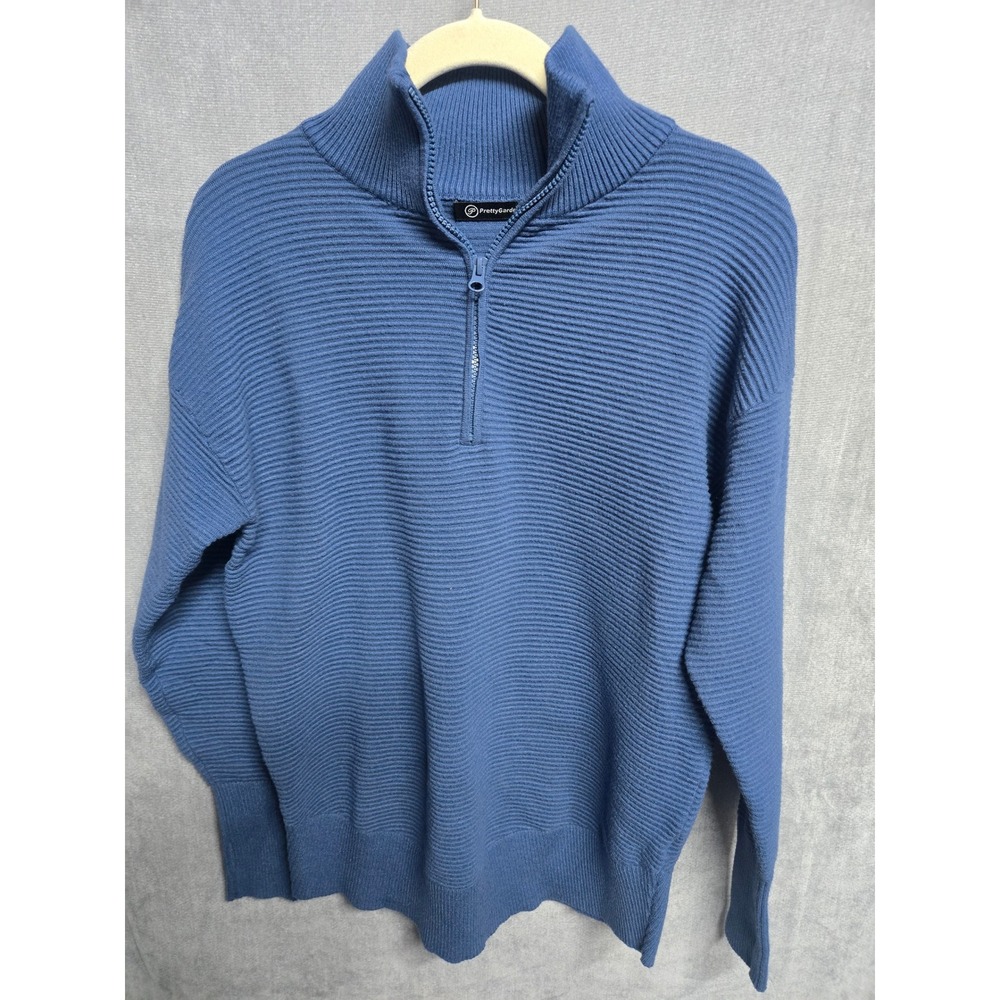 PrettyGarden Mens Blue Ribbed Quarter Zip Pullover Sweater Size M